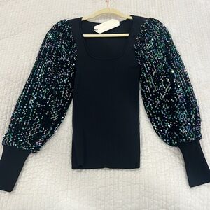 Black Sequin Sleeve Women's Top